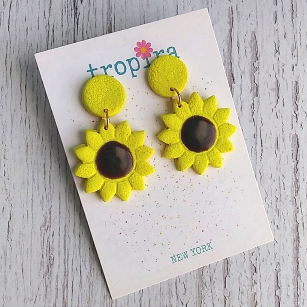 Bright Yellow Sunflower Polymer Clay Earrings